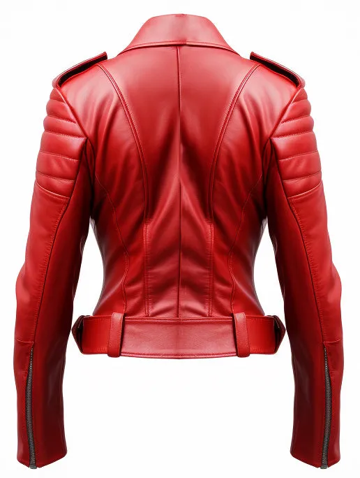 Women Slimfit Red Leather Jacket