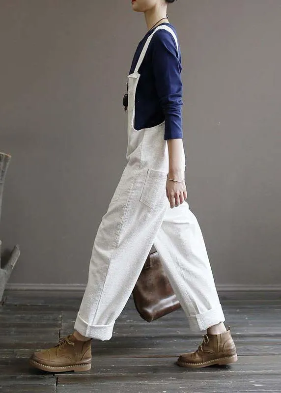 Women's autumn loose loose white corduroy overalls college jumpsuit