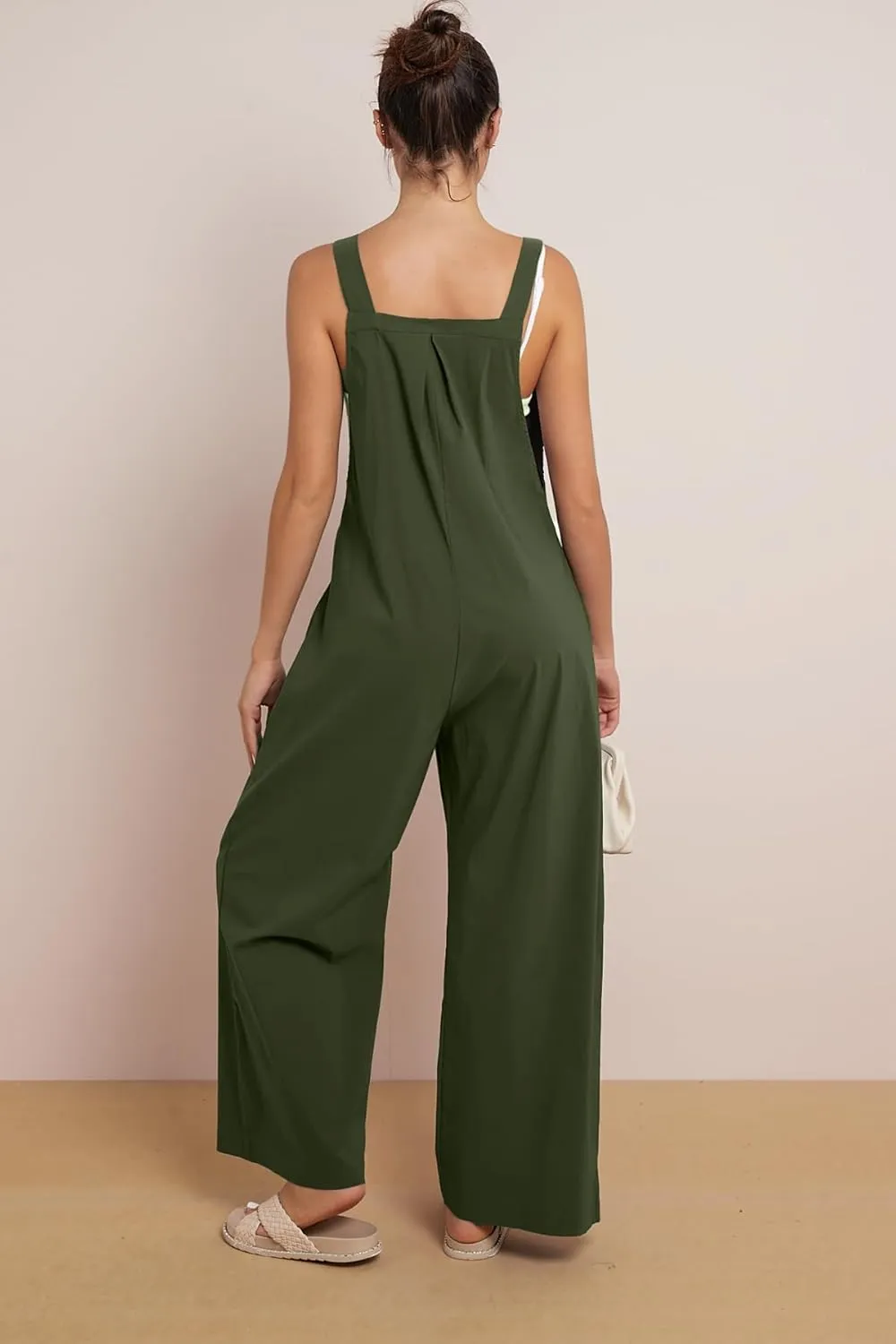 Women's Bib Overalls Casual Loose Sleeveless Adjustable Straps Wide Leg Jumpsuit with Pockets