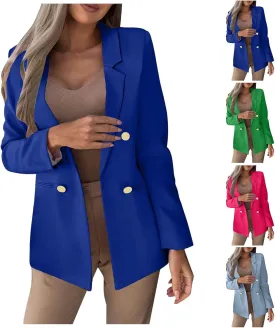 Womens Casual Blazer Jacket Slim Fit Simple Double Breasted Blazers Notched Collar Long Sleeve Work Office Jackets