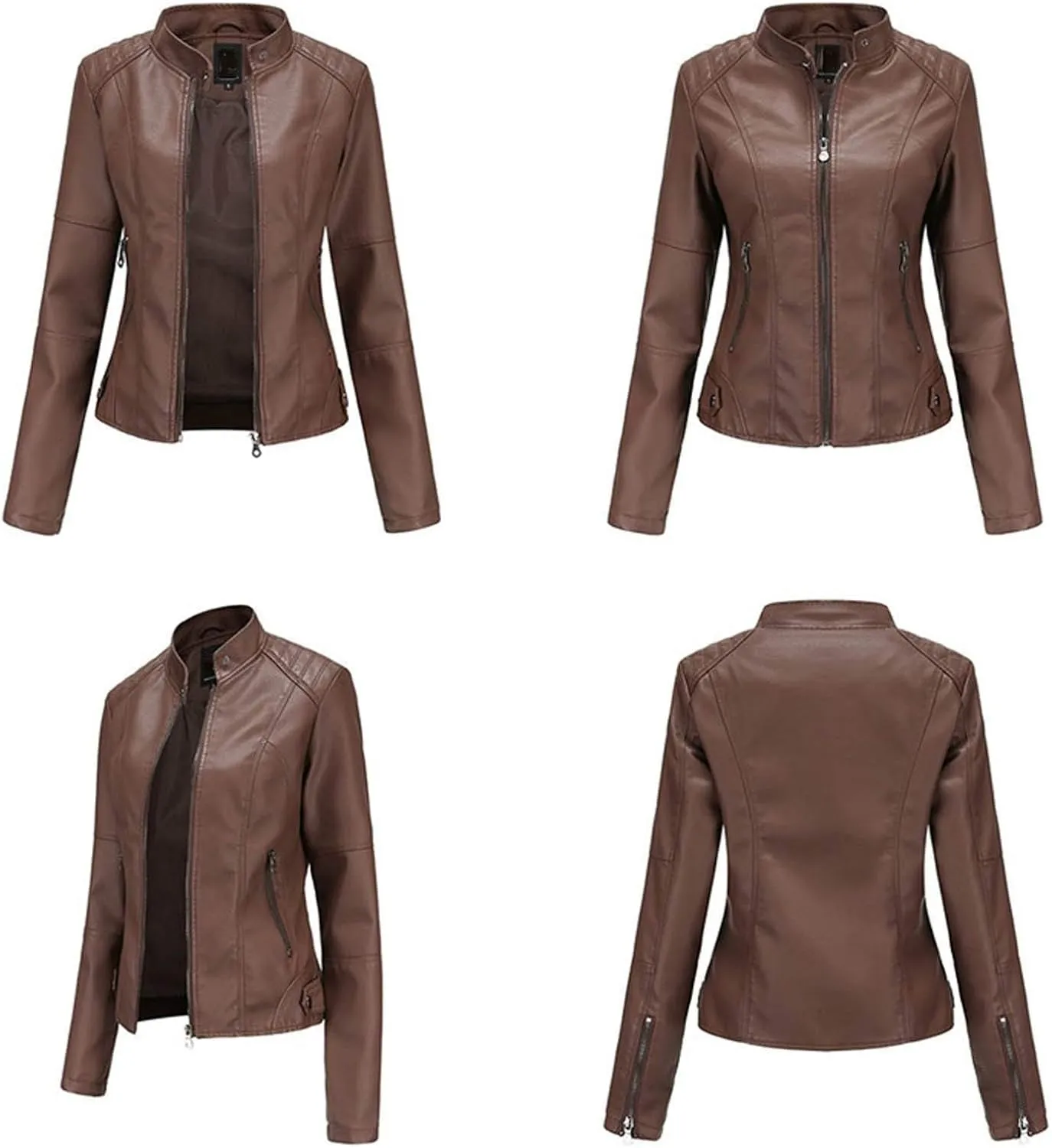 Women'S Faux Leather Motocross Racer Jacket Plus Size Motorcycle Zipper Moto Biker Short Outerwear Coat Bomber Jacket