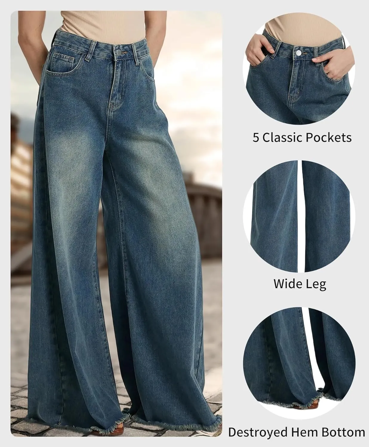 Womens High Waisted Wide Leg Jeans for Women Baggy Loose Fit Straight Leg Denim Pants Boyfriend Jeans for Women