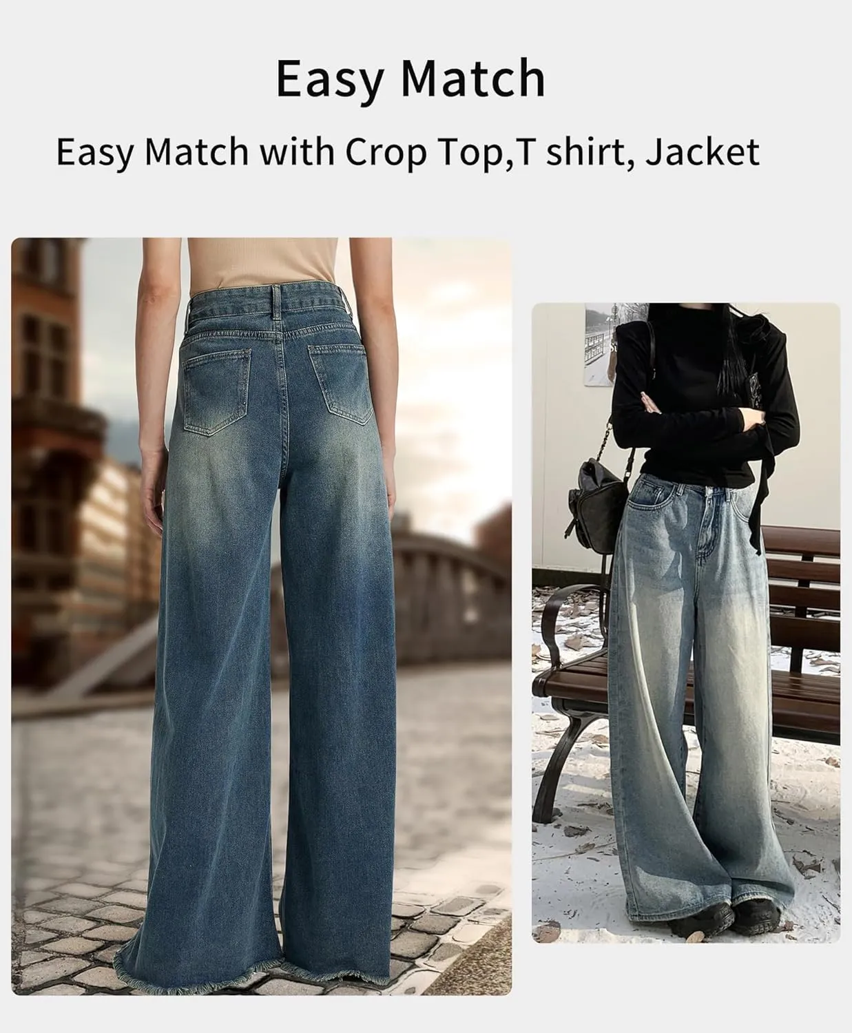 Womens High Waisted Wide Leg Jeans for Women Baggy Loose Fit Straight Leg Denim Pants Boyfriend Jeans for Women