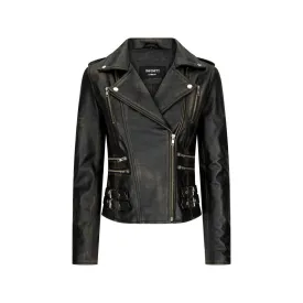 Womens Ladies Real Leather Jacket Racing Style Biker Short Zipped Vintage