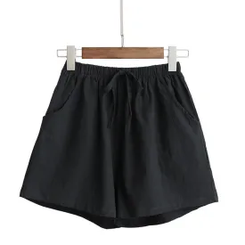 Women's Plus size, High waist Cotton Linen Casual Loose Shorts for Summer