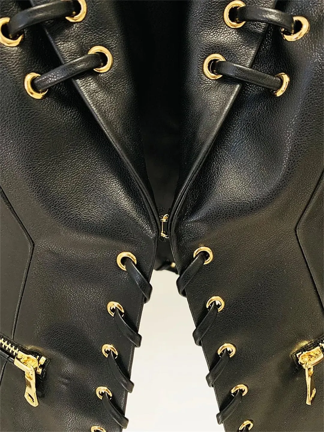 Women's Rope Lacing Leather Slim Fitting Leather Blazer