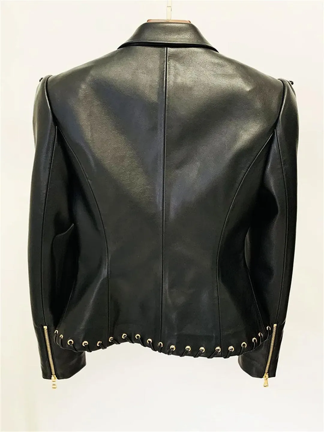 Women's Rope Lacing Leather Slim Fitting Leather Blazer