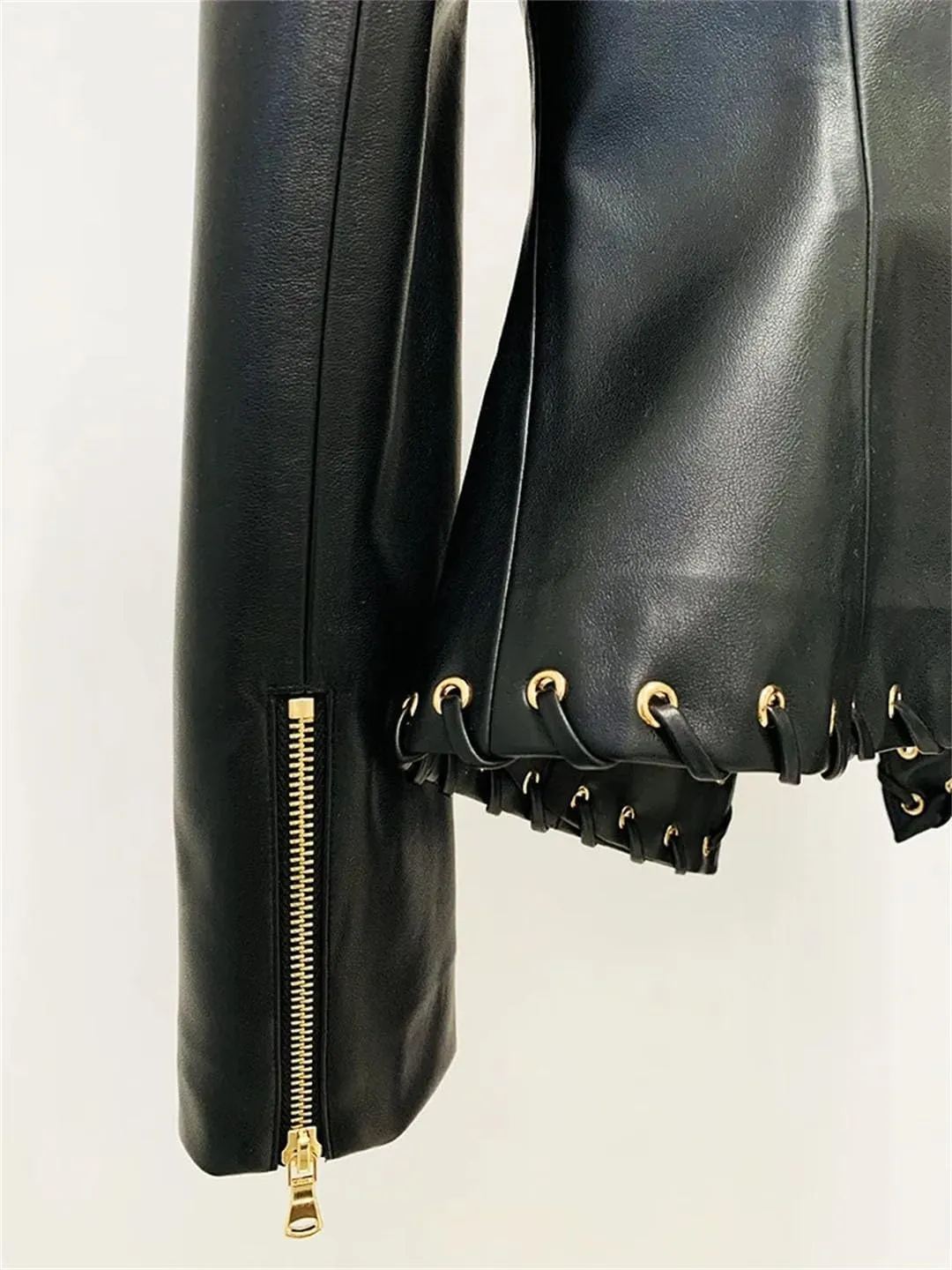 Women's Rope Lacing Leather Slim Fitting Leather Blazer